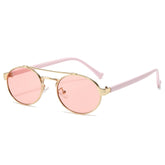 (6 PACK) Wholesale Sunglasses New Arrival Double Bridge Unique Oval 2024 - BulkSunglassesWholesale.com - Gold Frame Pink Lens